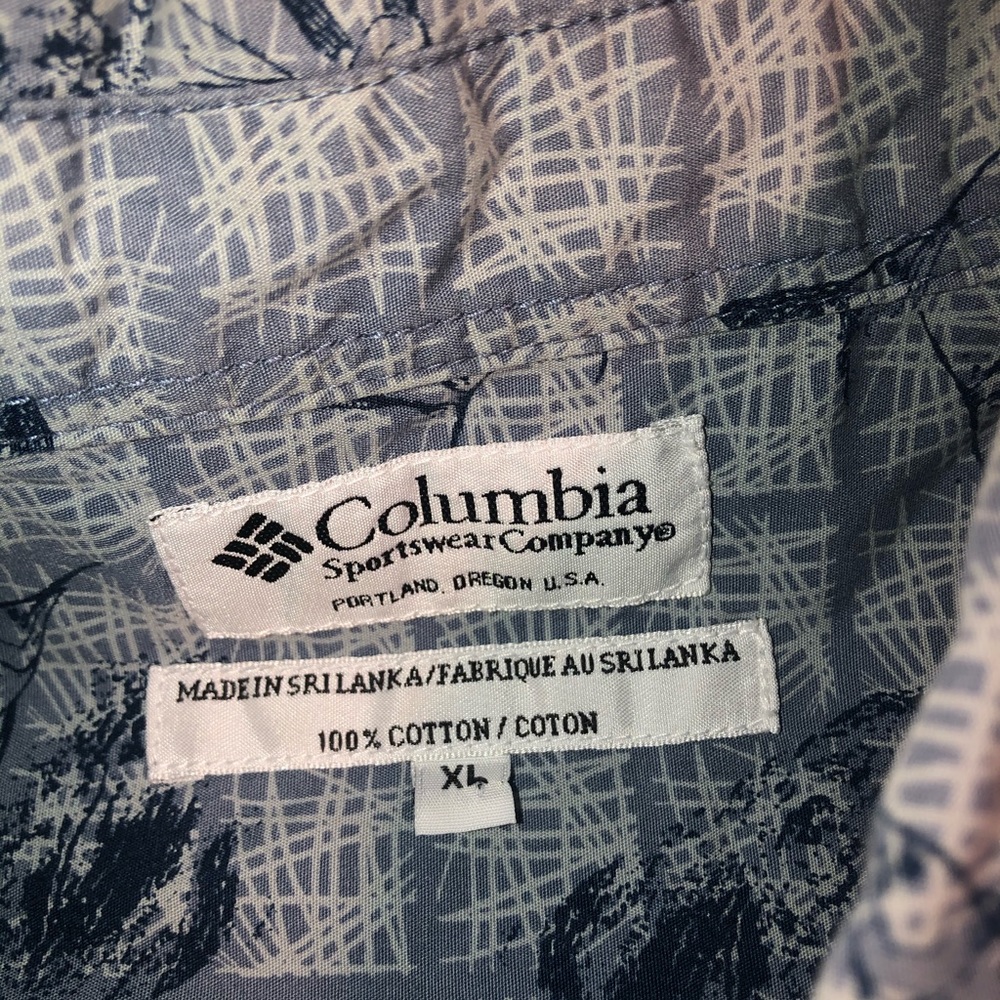 Men’s Columbia Fish Short Sleeve Casual Button Up Shirt Size XL Blue White - Picture 3 of 4